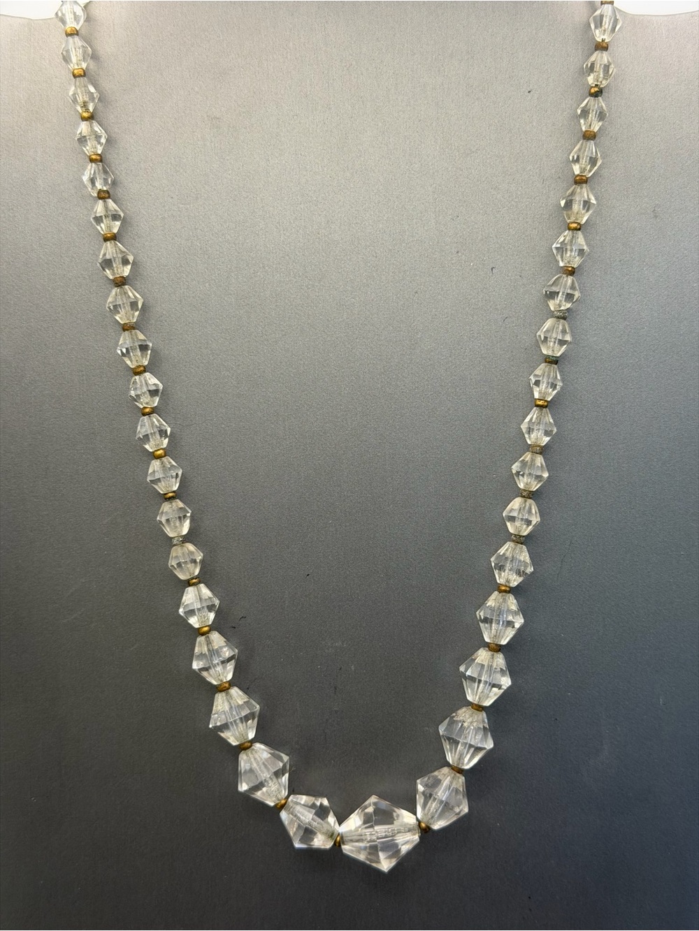 Faceted Clear Glass Graduated Beads Antique Gold Spacers Necklace Vintage 17” - Picture 2 of 5